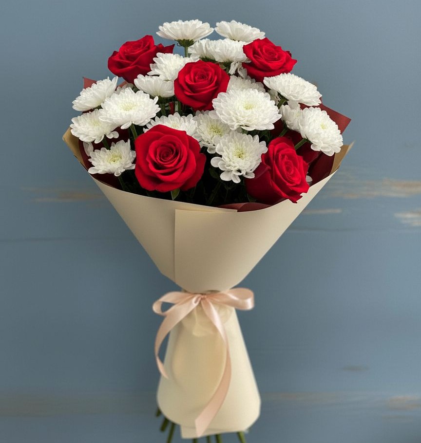 Букет цветов из: Розы и Хризантемы в Ерёминской