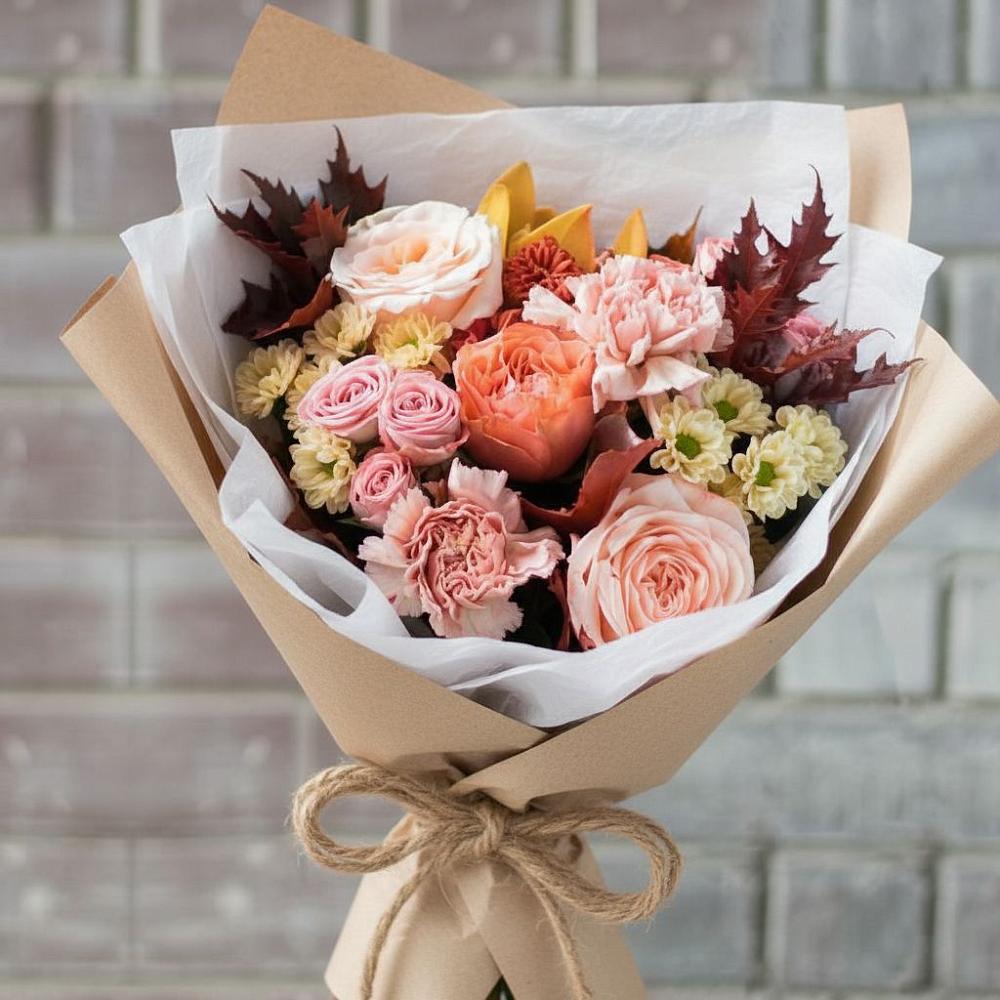 Букет цветов из: Гвоздики, Хризантемы и Розы в Ерёминской