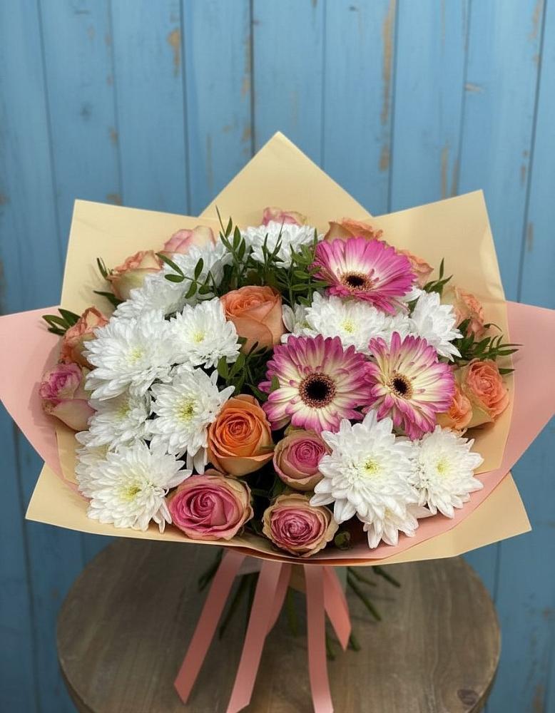 Букет цветов из: Розы, Герберы и Хризантемы в Ерёминской