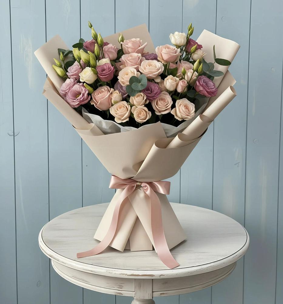 Букет цветов из: Розы и Лизиантусы в Ерёминской