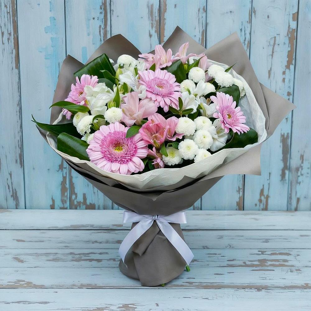 Букет цветов из: Герберы, Альстромерии и Хризантемы в Ерёминской