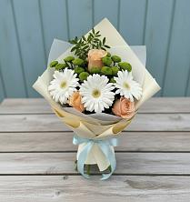 Букет цветов из:  Герберы, Розы и Хризантемы в Ерёминской
