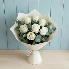 Букет Белые розы в Эвкалипте в Ерёминской
