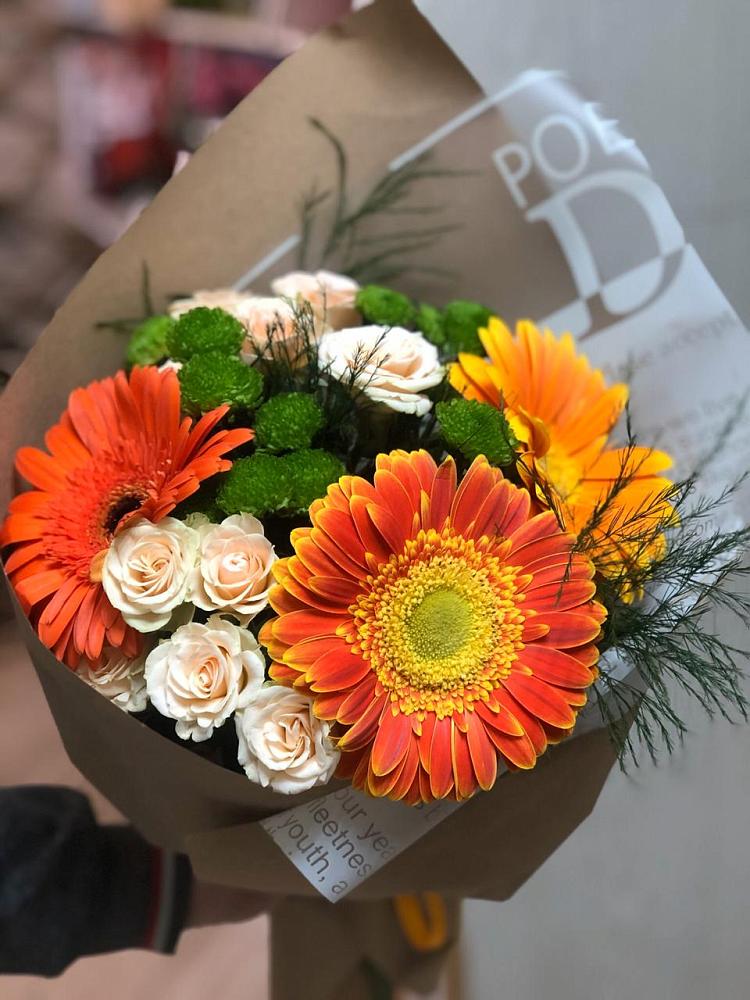 Букет цветов из: Герберы, Хризантемы и Розы в Ерёминской